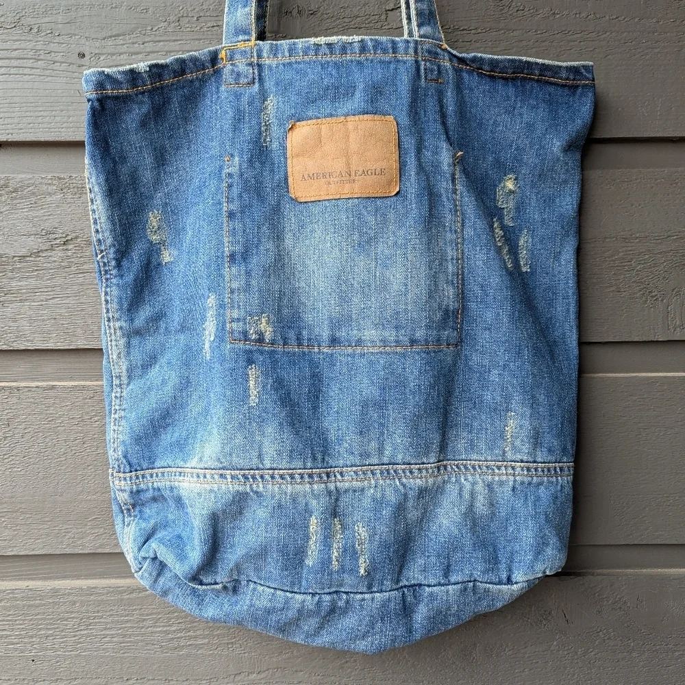 American Eagle Outfitters Distressed Denim Tote Y2K Retro 90s